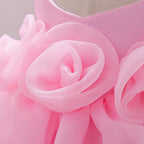 Gros plan sur les décorations florales en relief sur le devant de la robe