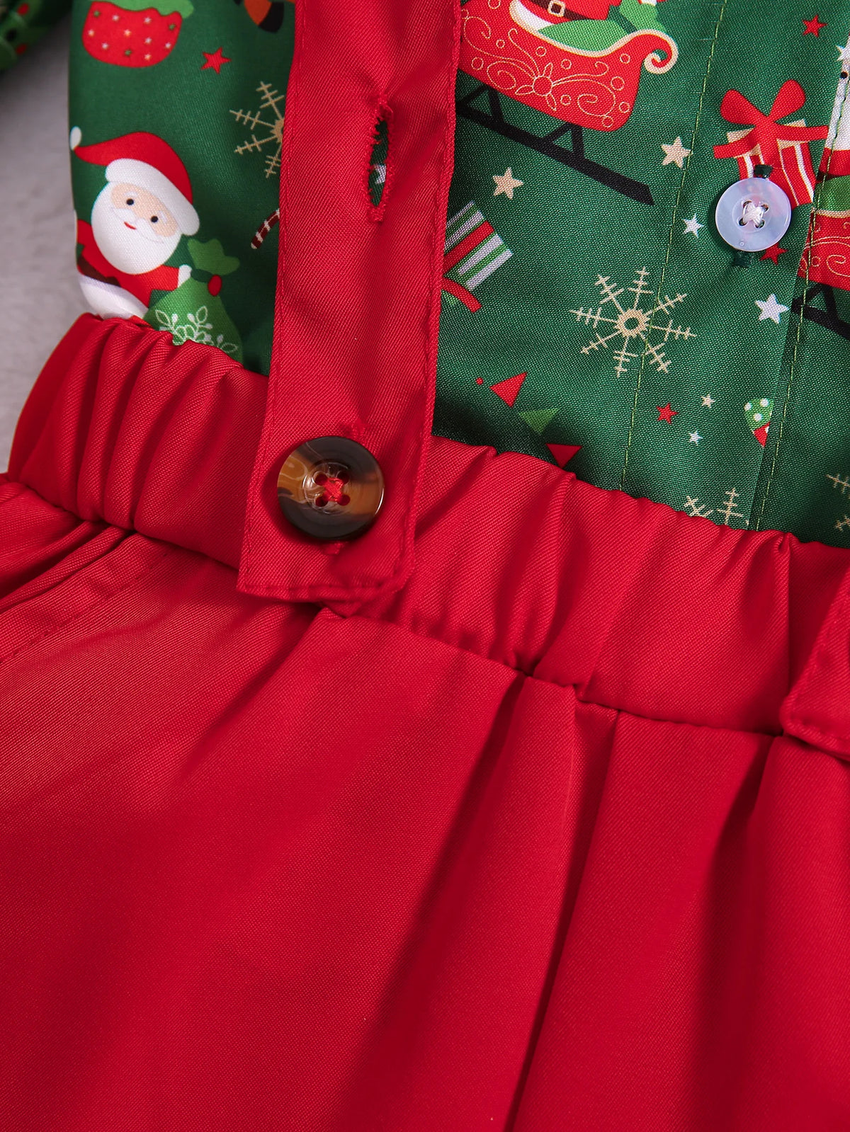 Ensemble tenue Noël garçon rouge vert bretelles nœud papillon polyester 1-6 ans