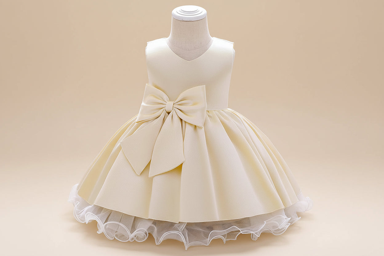 Robe anniversaire fille champagne satinée élégante