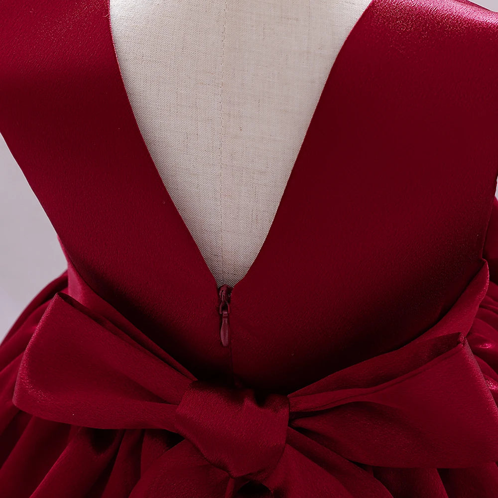 Dos en V robe anniversaire fille 2 ans satinée avec nœud