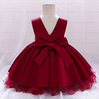 Dos robe anniversaire fille satinée avec nœud
