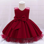Robe anniversaire fille rouge avec jupe volumineuse