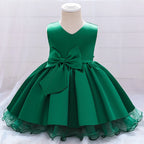 Robe anniversaire fille verte avec jupe volumineuse