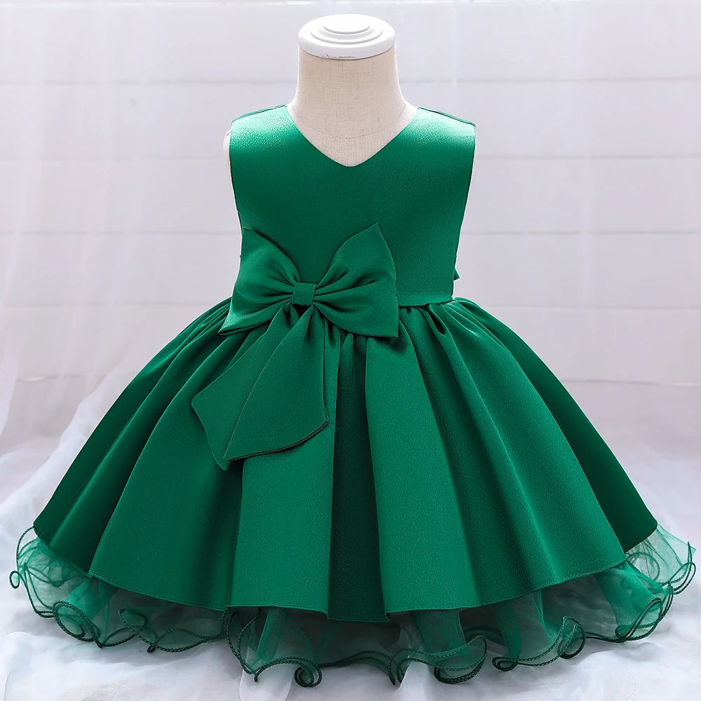 Robe anniversaire fille verte avec jupe volumineuse