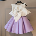 Robe cérémonie fille satin violet grande fleur élégante pour cérémonie