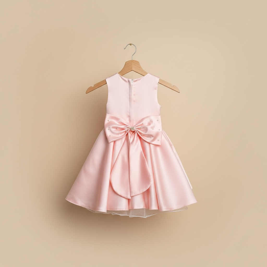 Dos robe baptême bébé fille rose avec grand nœud décoratif
