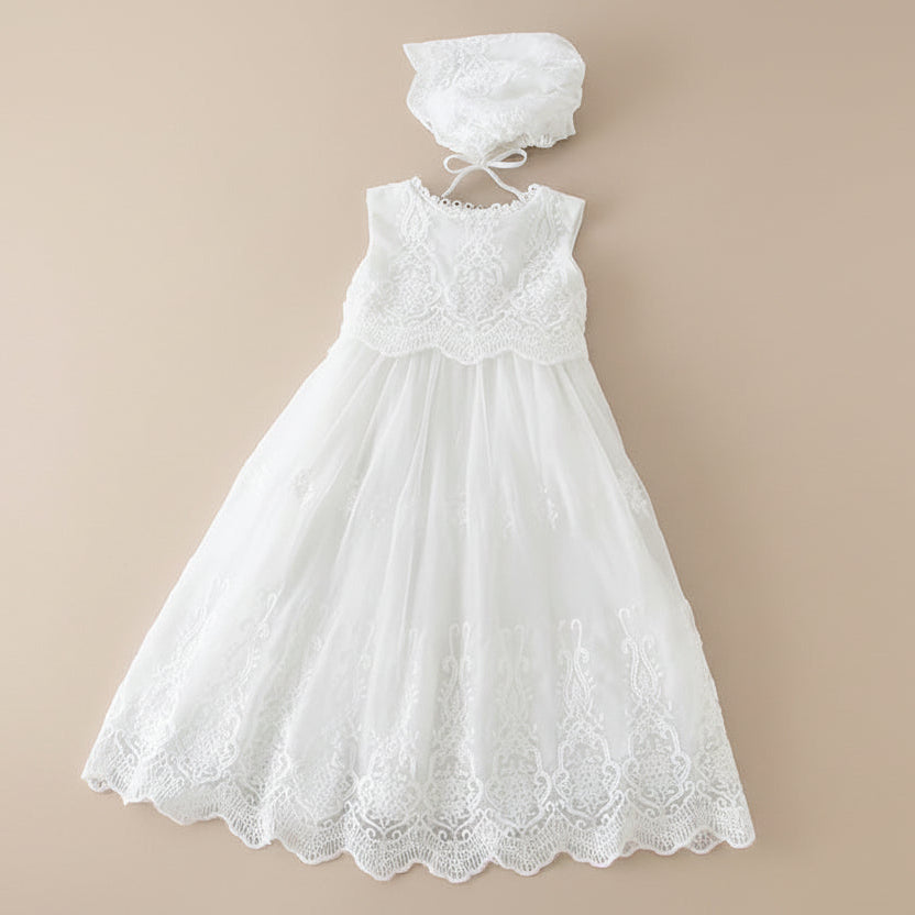 Robe de cérémonie blanche Angélique pour bébé avec bustier en dentelle et jupe fluide