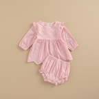 Robe de cérémonie rose pastel pour bébé avec short bloomer assorti en coton