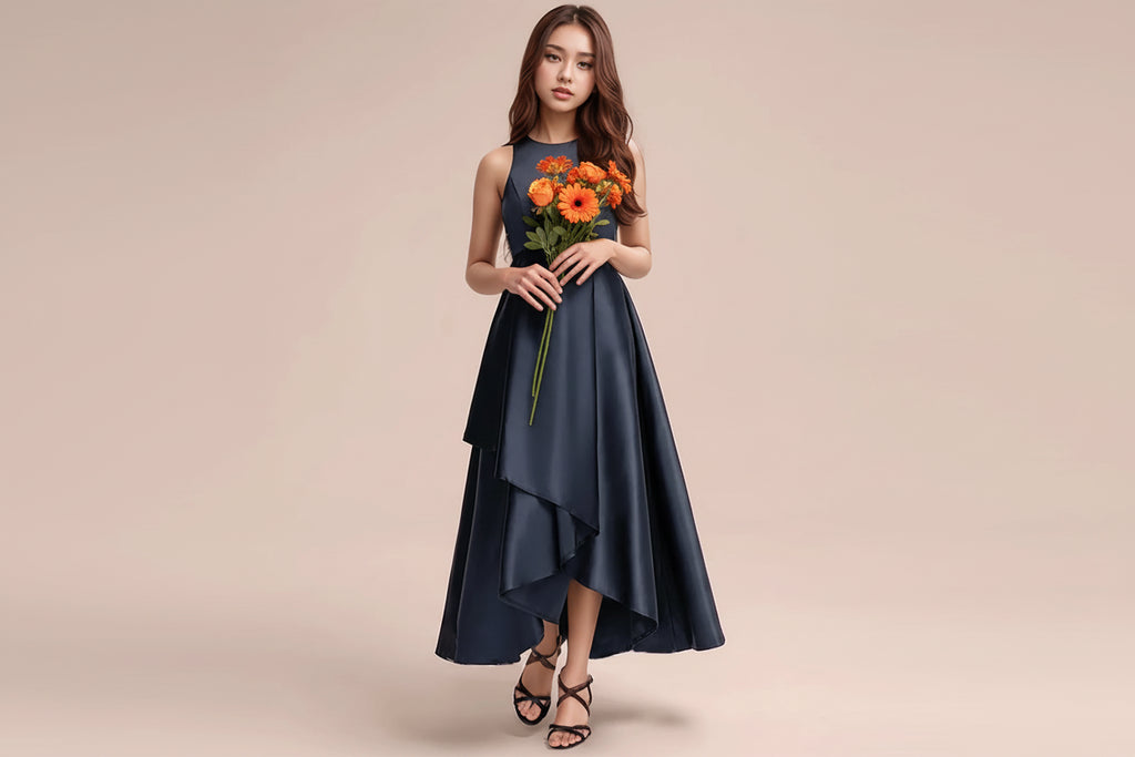 Robe de cérémonie bleu marine pour adolescente, coupe fluide et chic pour mariage - L'Univers de la Licorne
