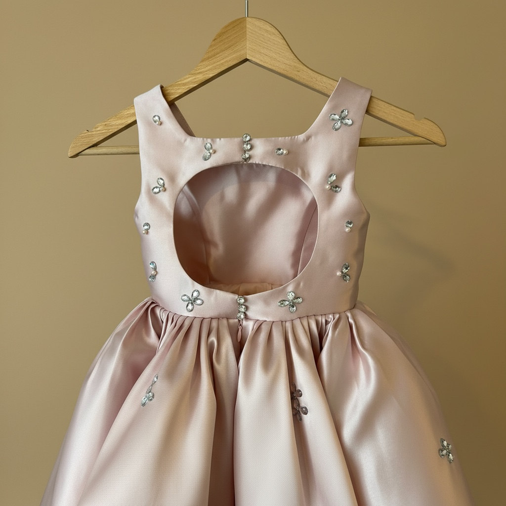 Détail broderie robe cérémonie fille satinée