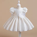 Robe cérémonie fille blanche avec manches bouffantes et jupe ample