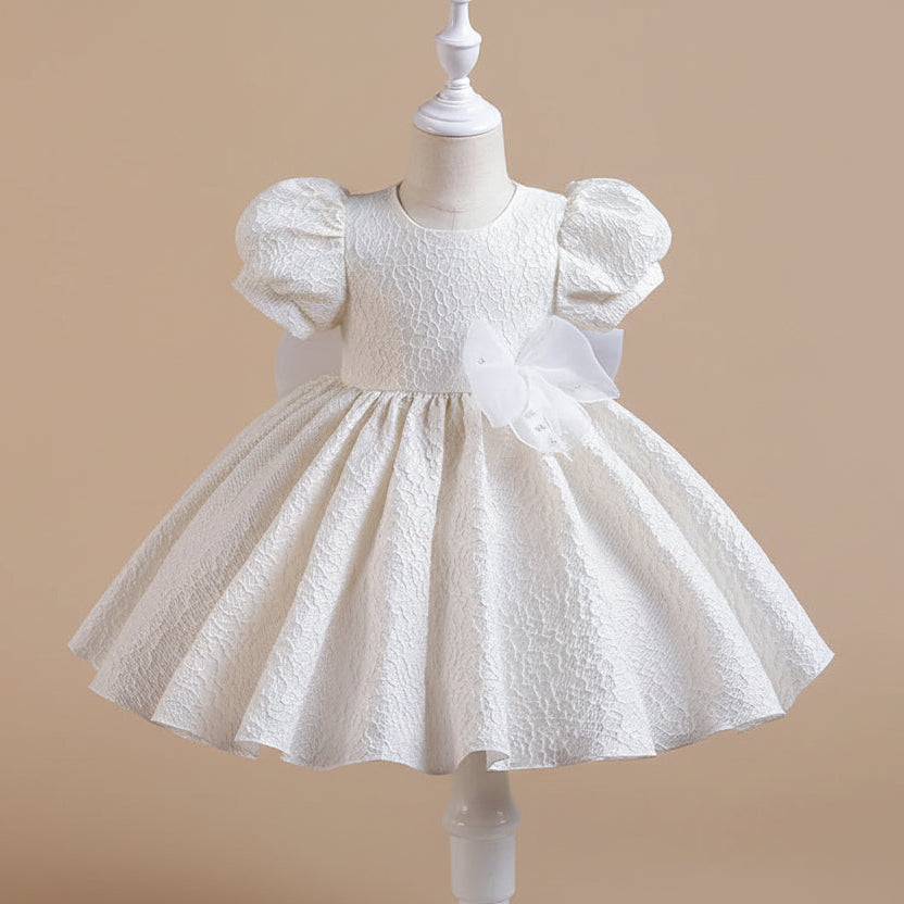 Robe cérémonie fille blanche avec manches bouffantes et jupe ample