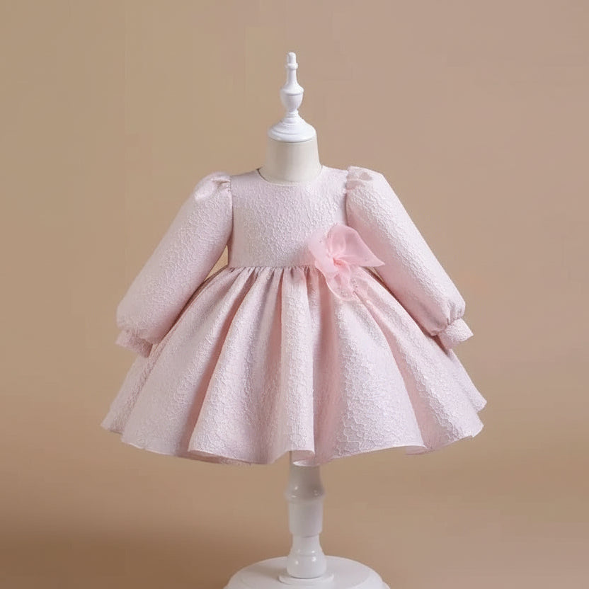 Robe cérémonie fille rose coupe évasée avec effet volumineux élégant