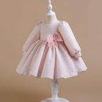 Robe cérémonie fille rose élégante avec jupe ample pour baptême ou mariage