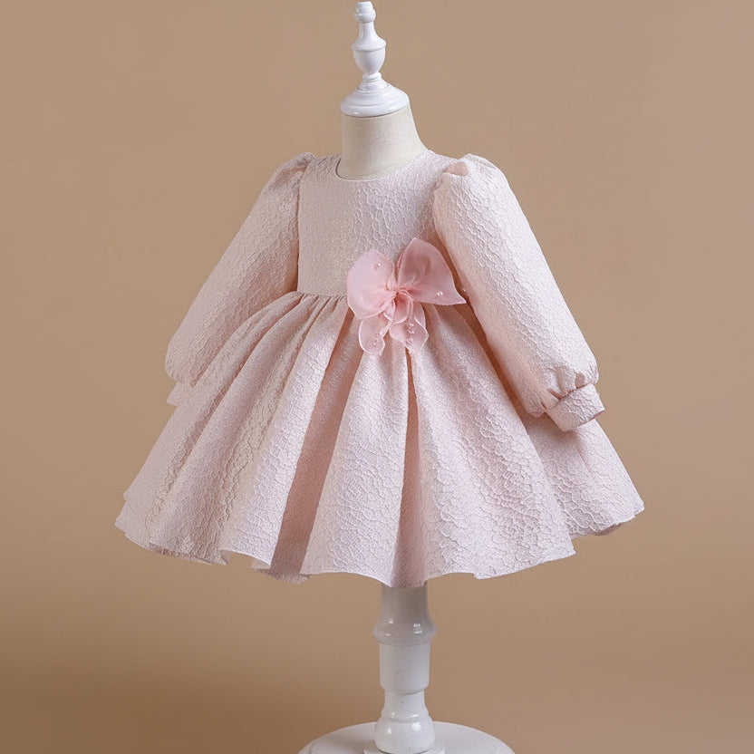 Robe cérémonie fille rose élégante avec jupe ample pour baptême ou mariage