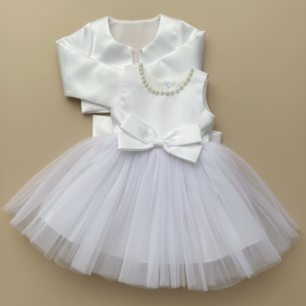 Robe de communion fille blanche avec boléro et jupe en tulle élégante