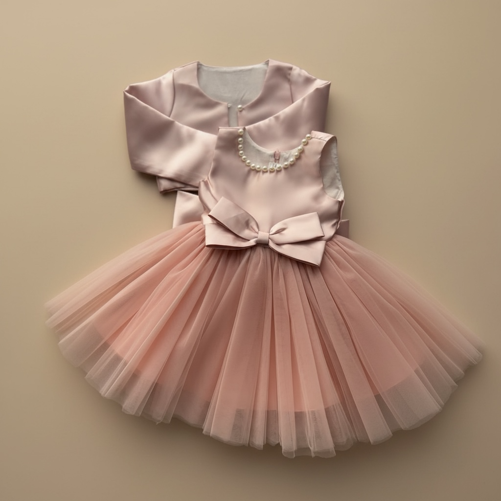 Robe cérémonie fille rose avec boléro et jupe volumineuse en tulle