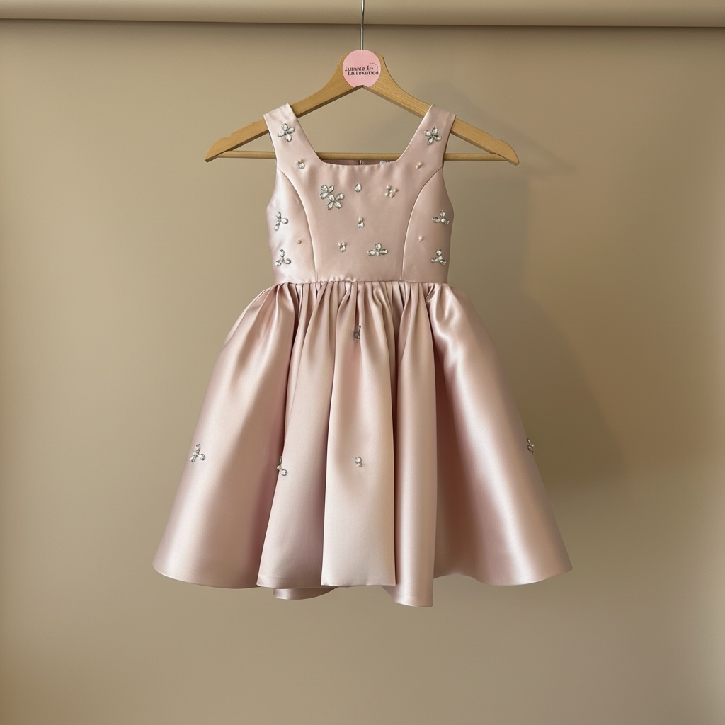 Robe cérémonie fille satinée élégante avec jupe évasée