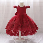 Robe de cérémonie rouge pour fille avec grand nœud et jupon volumineux