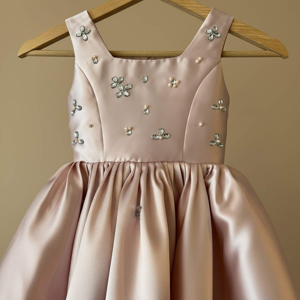 Détail perles robe mariage fille élégante satinée