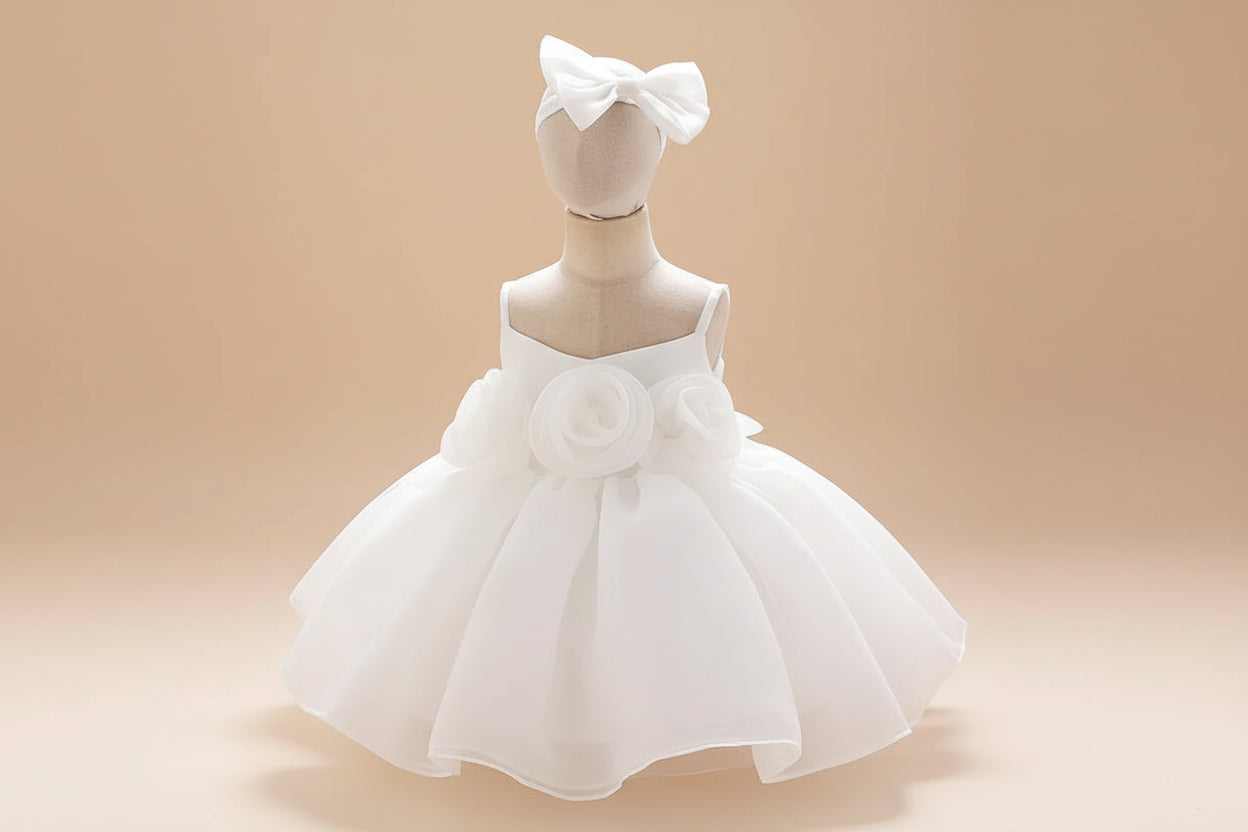 Modèle Rosie en blanc immaculé idéal pour un baptême ou un mariage