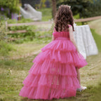 Robe anniversaire longue traîne fuchsia