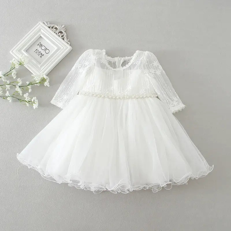 Robe bébé baptême manches transparentes 