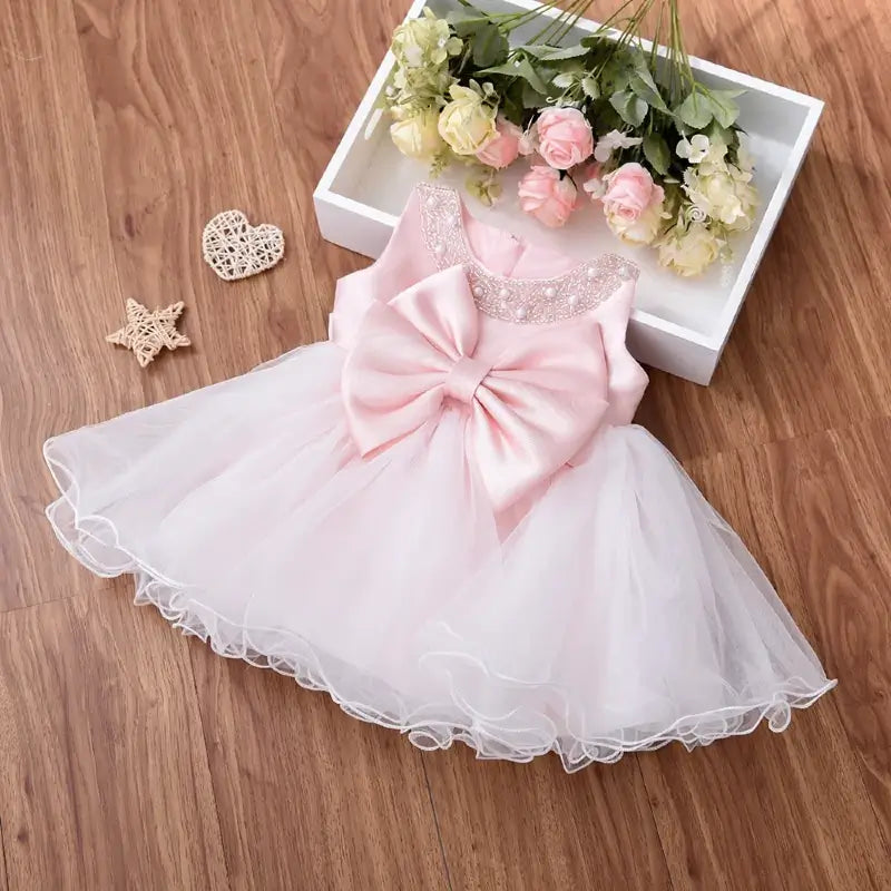 Robe ceremonie bebe fille rose perle