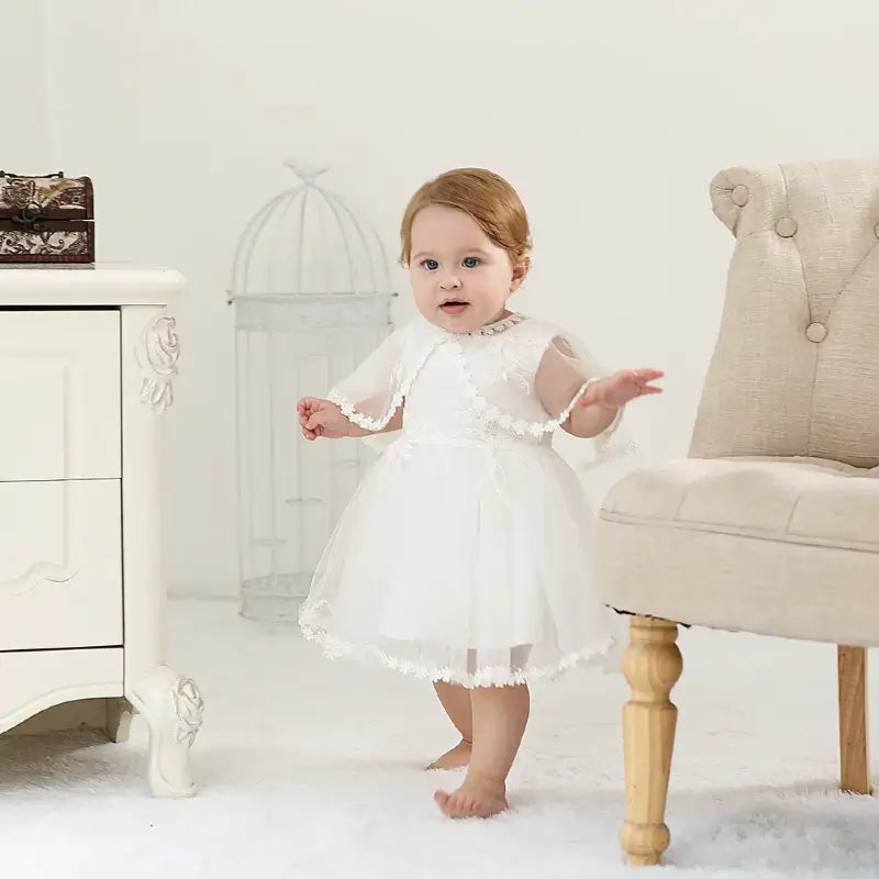 Robe de baptême bébé voile et dentelle