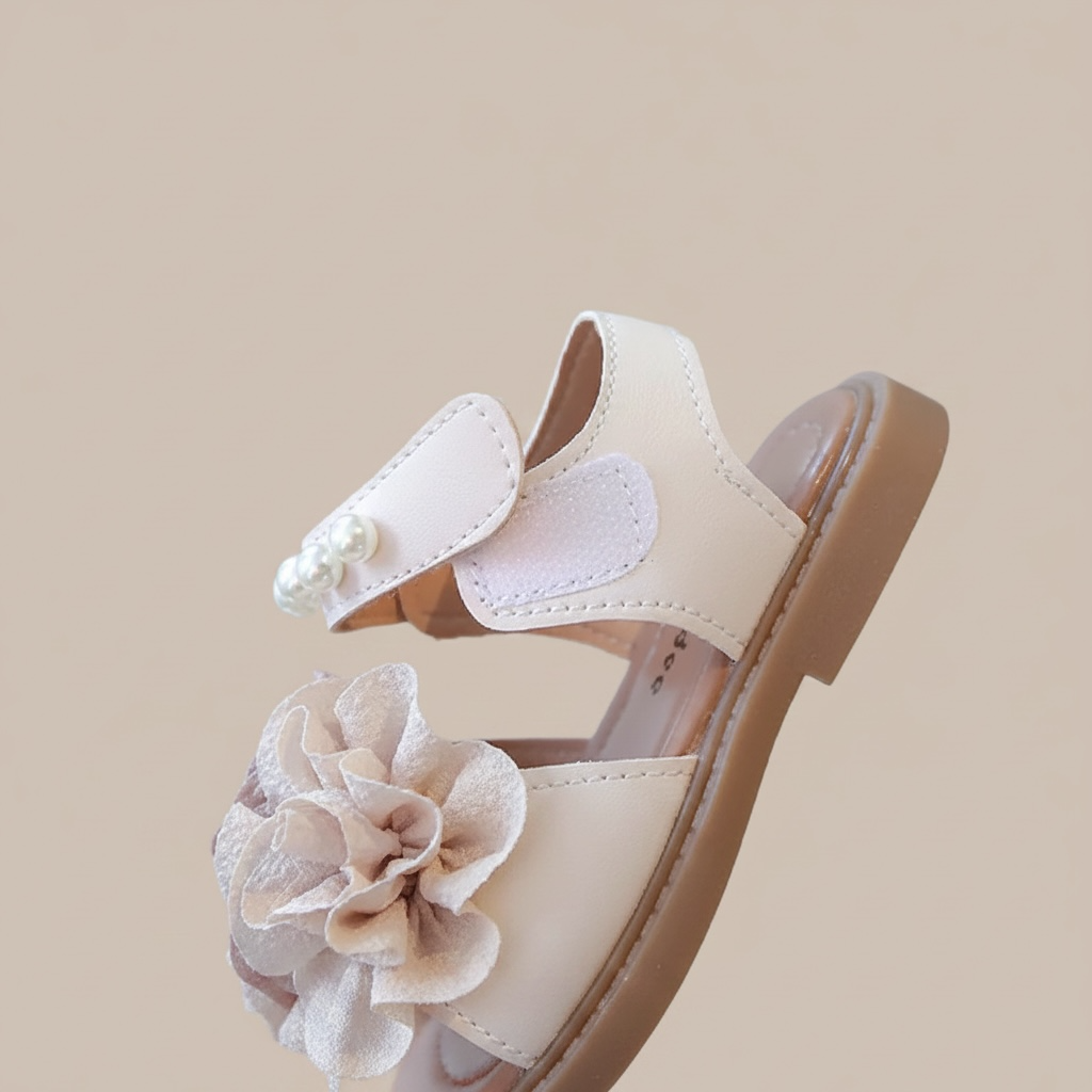 Vue de profil d'une sandale Jade rose mettant en avant la bride de cheville ajustable et la semelle ergonomique