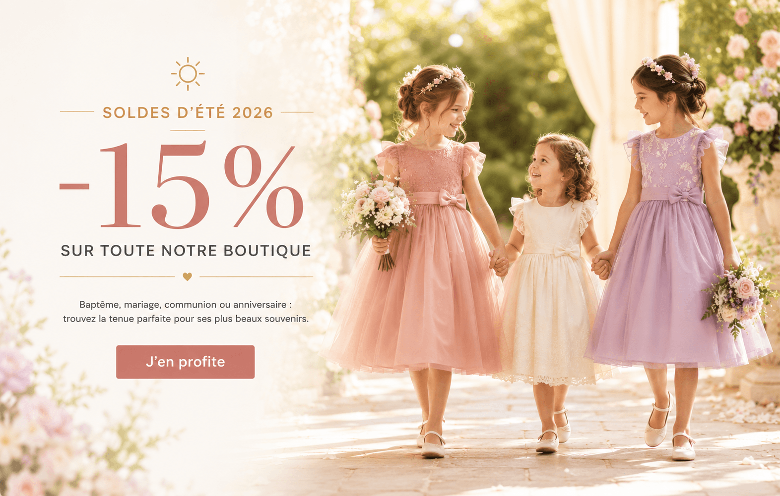 Soldes d'été 2026 sur les robes de cérémonie pour fille pour mariage, baptême et communion