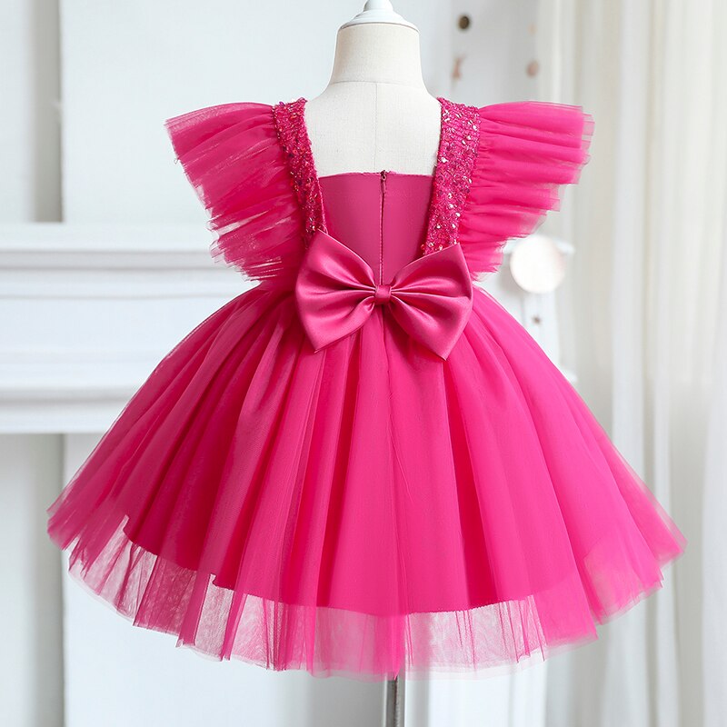 Robe princesse fille à volant rose