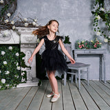 Robe anniversaire fille avec paillette et plume noir