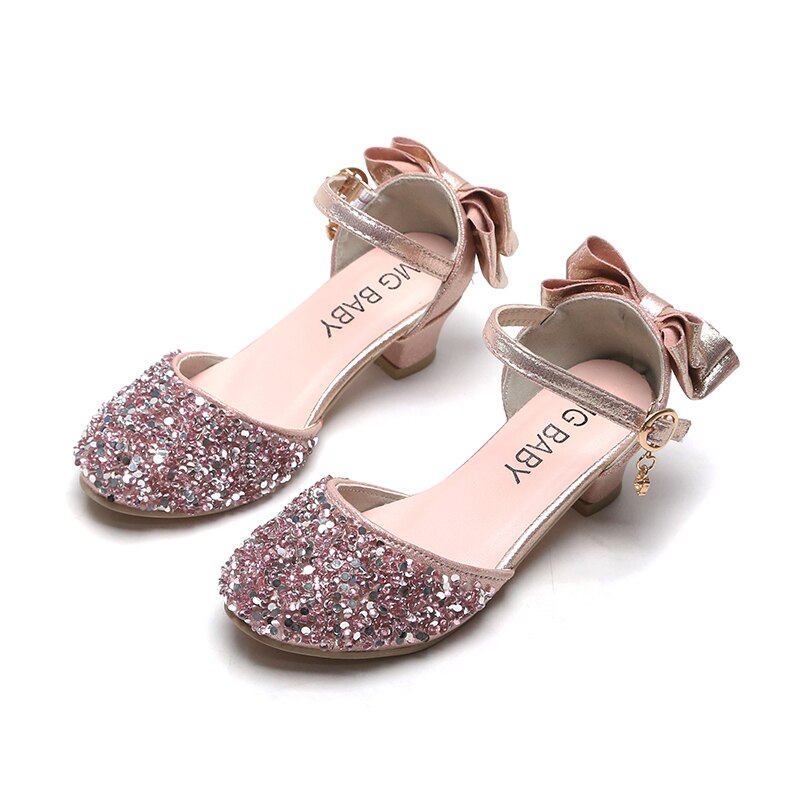 Sandalo con tacco glitterato rosa