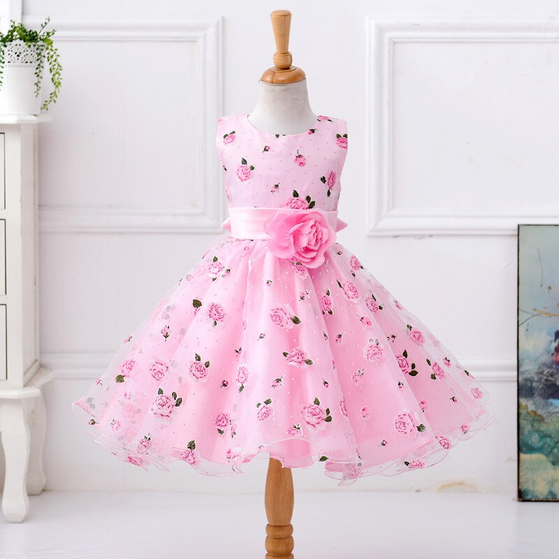 robe de princesse fille rose à ruban satinée