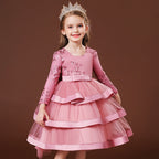 Robe de soirée fille manche longue rose