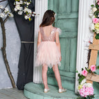 Abito da compleanno per bambina con paillettes e piume