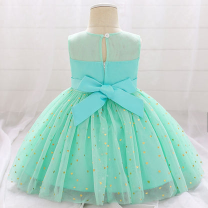 Robe princesse bébé jupe à paillette vert pomme