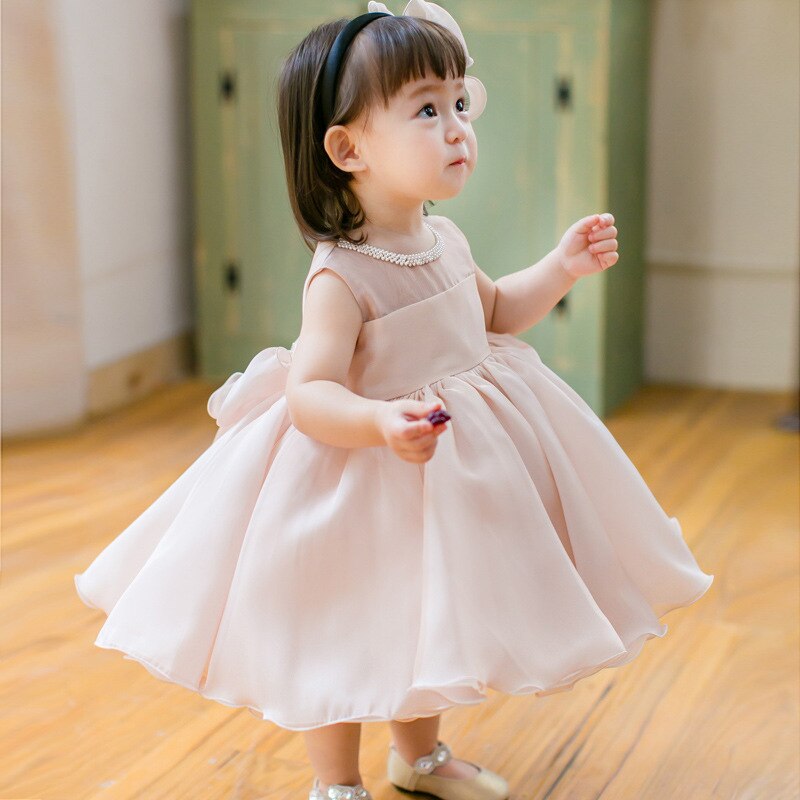 Vestido formal rosa pastel para bebé niña