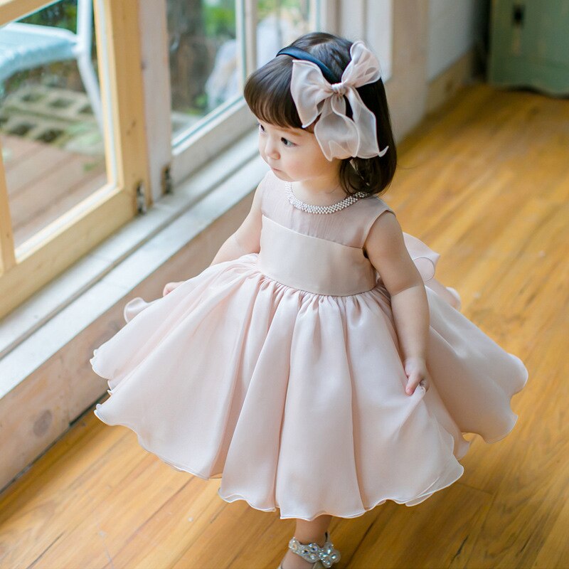 Vestido formal rosa pastel para bebé niña