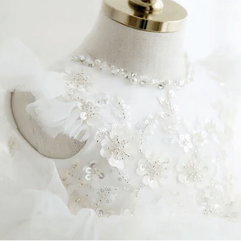 Col perlé robe baptême bébé fille