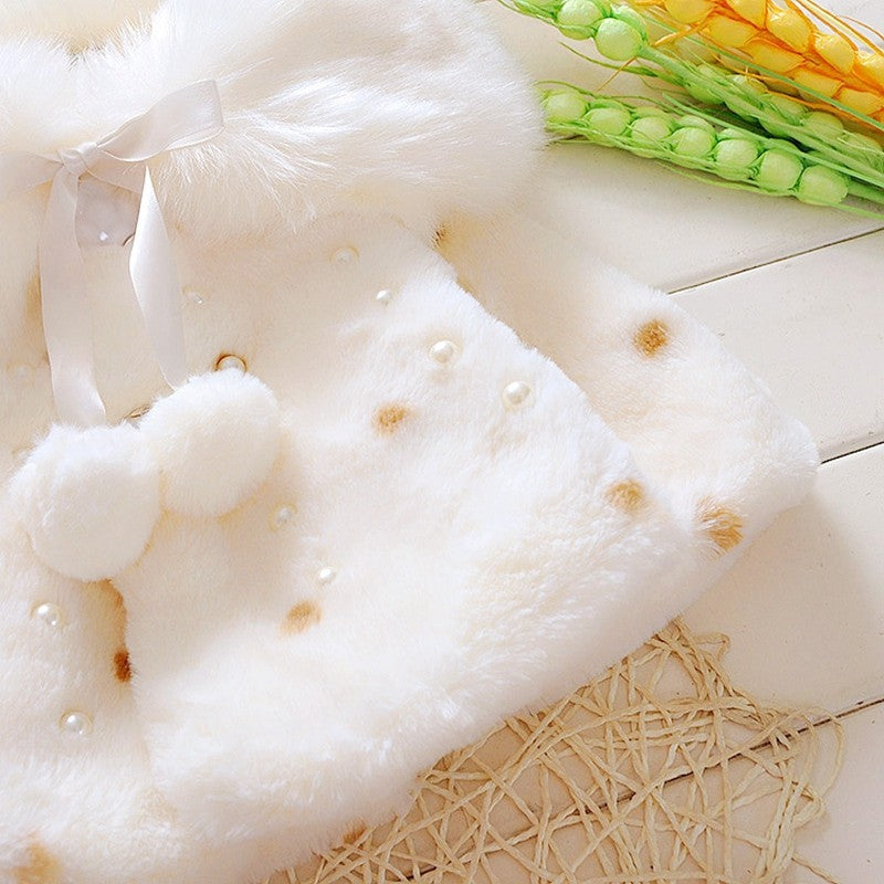 Abrigo de piel sintética para bebé niña - "Lolita chic Beige"