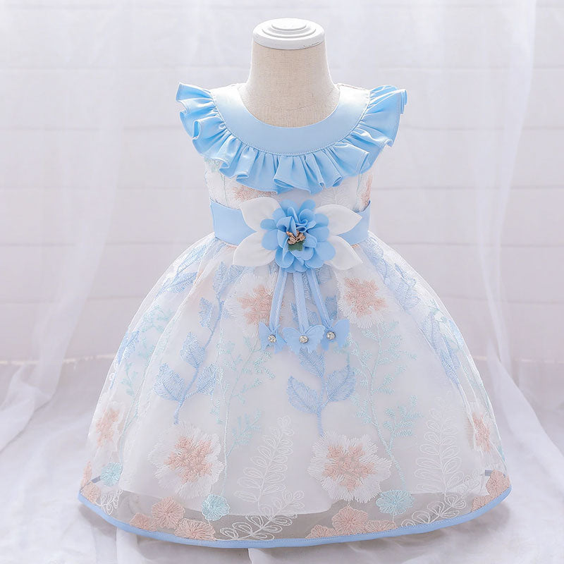 robe de princesse bébé bleu à fleurs