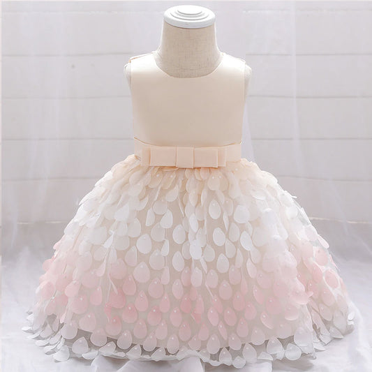 robe de princesse bébé jaune à pétale de rose