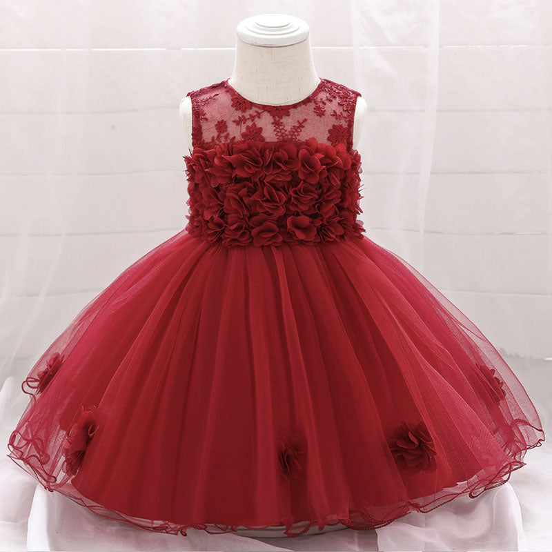 robe de cérémonie bébé fille rouge à fleurs