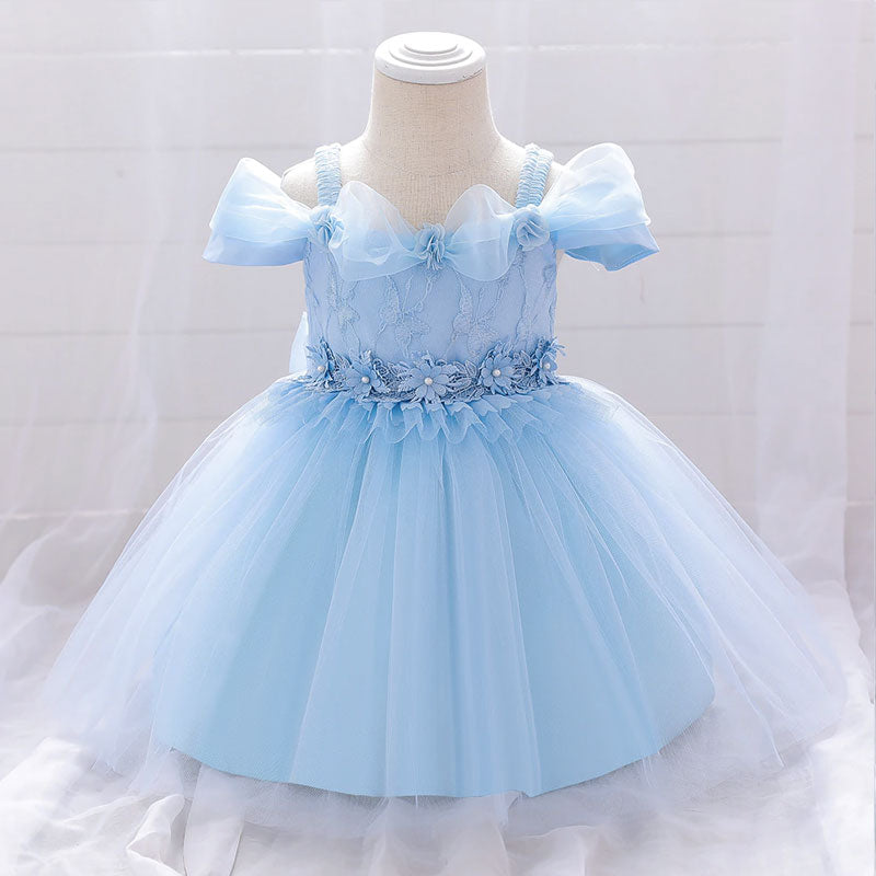 robe bebe fille en maille a manches ballons - lulucastagnette bleu