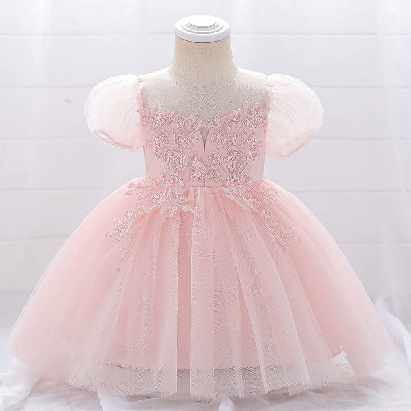 Robe baptême rose petite fille