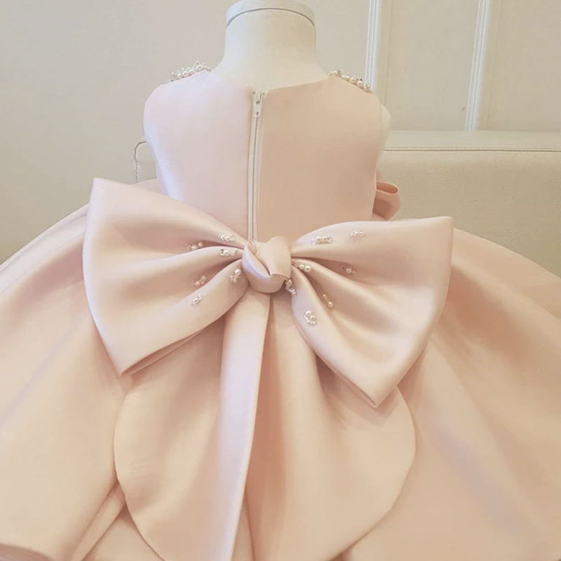 robe baptême bébé fille rose poudré