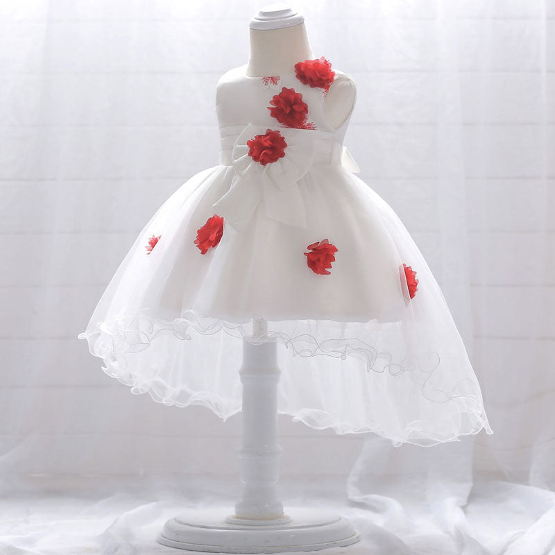 robe bébé mariage blanche à fleurs rouge