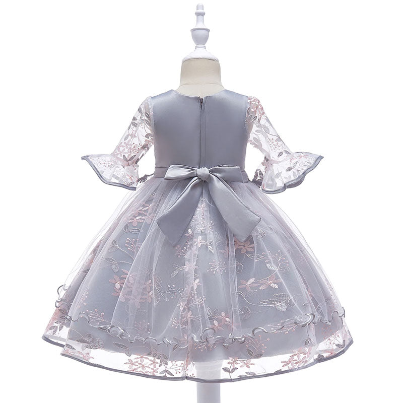 robe cérémonie fille gris à fleurs